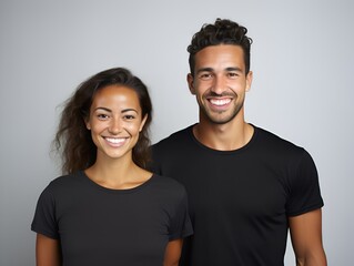 Fototapeta premium Happy Smiling Mixed Couple Portrait. Isolated on a plain background. Generative AI.