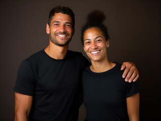 Happy Smiling Mixed Couple Portrait. Isolated on a plain background. Generative AI.