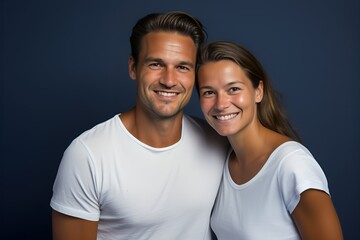Obraz premium Happy Smiling Couple Portrait. Isolated on a plain background. Generative AI.