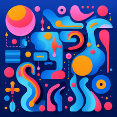 colorful funky design using different shapes of blue created with Generative Ai