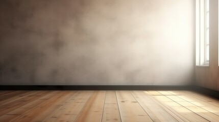 Charcoal Serenity: Interior Background with Glare on Empty Wall and Wooden Floor, Product Presentation, Background