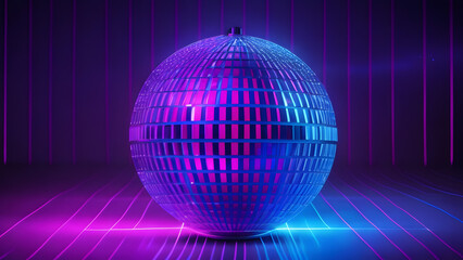 blue pink neon beam vintage disco ball