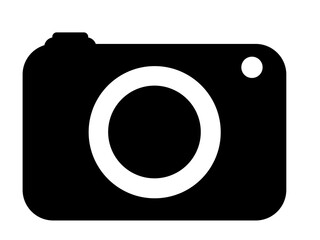 Illustration of a small compact camera in black and white with a white background
