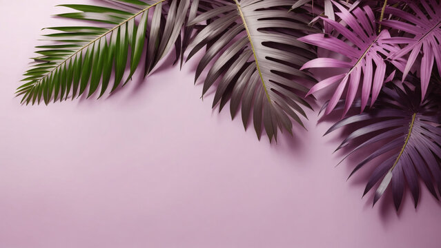 palm leaves light purple background product advertisement exhibition wall