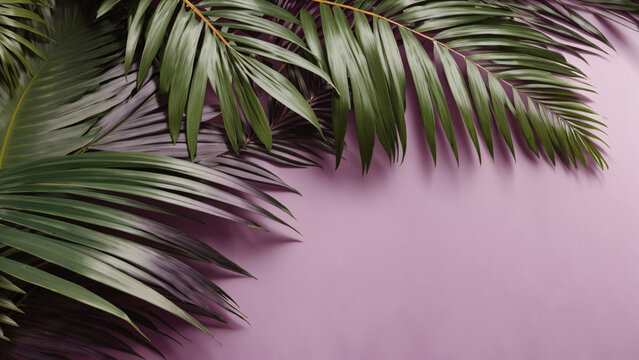 palm leaves light purple background product advertisement exhibition wall
