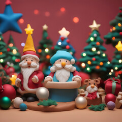 Christmas background with Santa Claus and Christmas tree. 3d rendering.