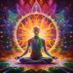 Meditation kundalini energy colorful psychedelic Ai generated art