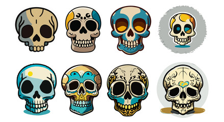 vector collection of different colorful skulls for halloween pictures
