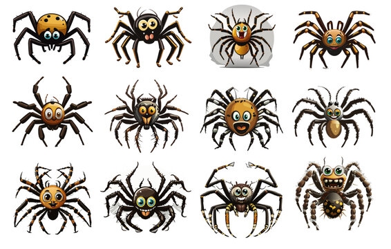 collection of many funny spiders for halloween pictures