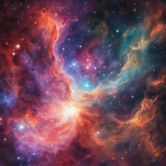Fototapeta premium stunning cosmic view, radiant nebula, star clusters and gas clouds shining brightly, celestial, otherwordly, abstract, space art