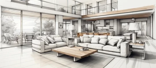 Fotobehang living room interior sketch design © Vusal