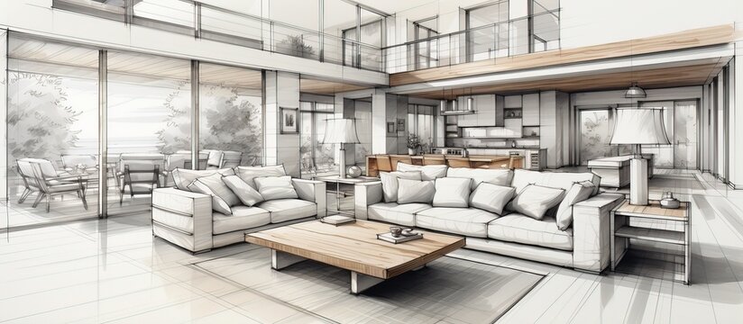 living room interior sketch design
