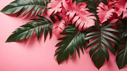 pink green palm leaf product advertisement background