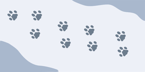 Lynx paws on snow . Winter animal paw prints, vector lynx  footprints blue on white illustration for different design uses. - obrazy, fototapety, plakaty