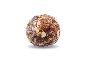Dates and nuts raw healthy balls on a white isolated background