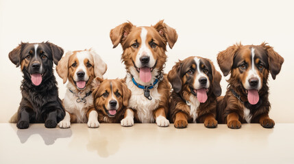 A group of cute dogs on a white background. Man's best friend. Illustrated style. Adorable puppies and dogs.
