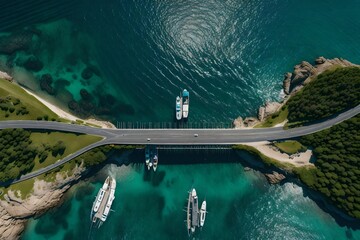 Top down aerial view of a Ocean Road in the summer time