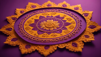 Close up of a mandala on a purple background. Shallow depth of field.