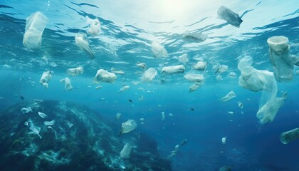 Fototapeta na wymiar Revealing the Menace Below: Plastic Pollution in Our Underwater