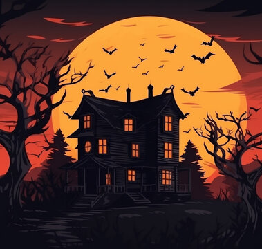 halloween house with pumpkin