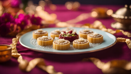 Fototapeta na wymiar Traditional Arabic sweets for Ramadan and Eid on a plate. selective focus