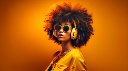 Naklejka premium portrait afro young woman partying in the studio 
