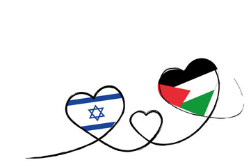 Zwei Herzen in den Fahnen von Israel und Palästina verbunden