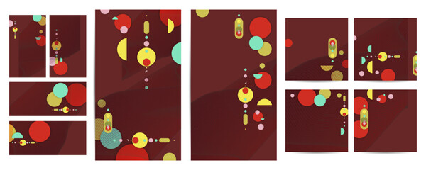 Set Abstract backgrounds futuristic elements on trending colors 2023 2024 banner geometric for stock logo text print lines