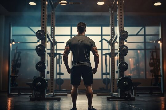Man standing with her back in gym