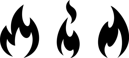 Fire flame. Black silhouette of fire flame isolated on a white background. Set of vector illustrations