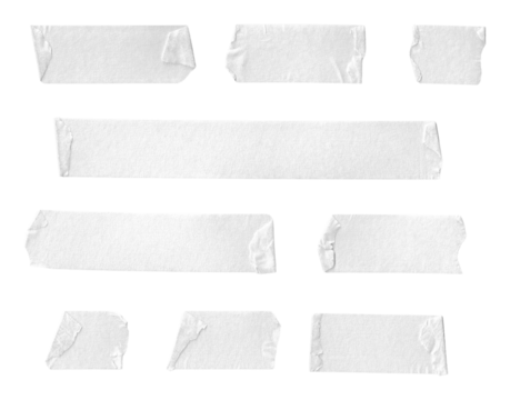 Collection of adhesive tape pieces on transparent background, isolated	