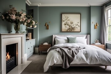 Cozy bedroom modern interior, painted walls room