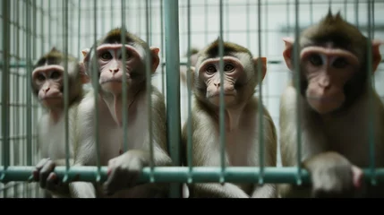 Foto op Plexiglas Funny looking animals staring through cage rods. © alexkich