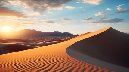 Fototapeta na wymiar Beautiful sand dunes in the desert on sunny summer sunset.