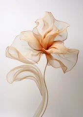 Poster Autumn romance, vintage flower made of silk fabric develops in the wind, muted beige tones on a white background. Peach fuzz color © Татьяна Креминская