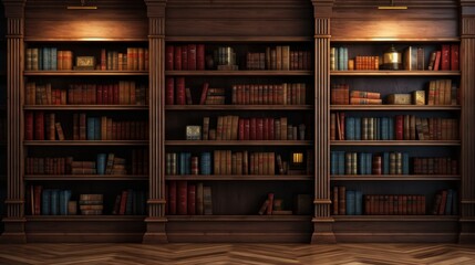 A 3D-rendered illustration of bookshelves within a library filled with old, vintage books, creating a nostalgic and intellectual atmosphere