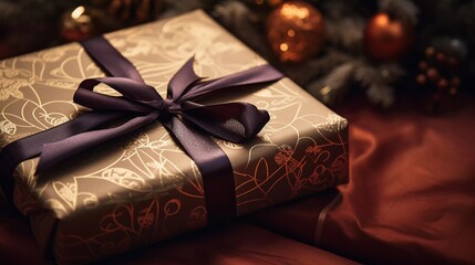 Focus on the Textures of a Wrapped Christmas Gift