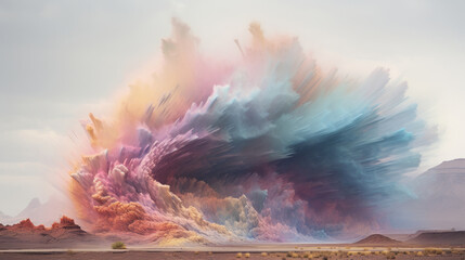 A vibrant sand explosion in the desert landscape - obrazy, fototapety, plakaty
