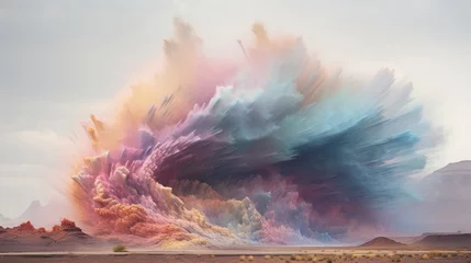 Foto op Canvas A vibrant sand explosion in the desert landscape © NK