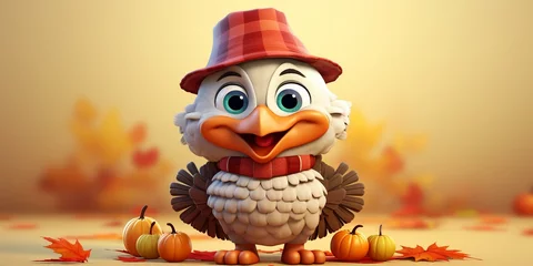 Tuinposter cute Thanksgiving turkey character cartoon  © Young