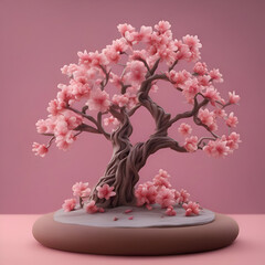 3D rendering of a beautiful cherry blossom tree on a podium