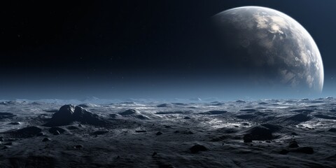 Naklejka na ściany i meble Earthrise: A Breathtaking View of Our Home Planet Ascending from the Moon's Serene Surface
