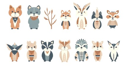 Fototapeta premium Cute American Indian set with animals