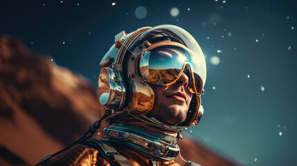 Astronaut, space traveler, retro futuristic sci-fi styled - obrazy, fototapety, plakaty