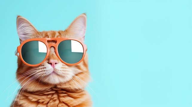 funny ginger cat wearing sunglas