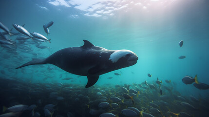 Underwater Scene With Coral Reef And Exotic Fishes