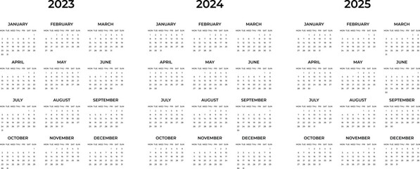 Calendar 2024 Start Monday 2025 and 2023 planner template - 660135180