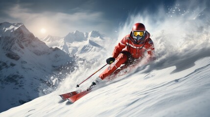 Fototapeta na wymiar Snowboarder in mountains. Extreme winter sport.