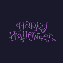 Lettering Happy Halloween in naive style in purple tones.