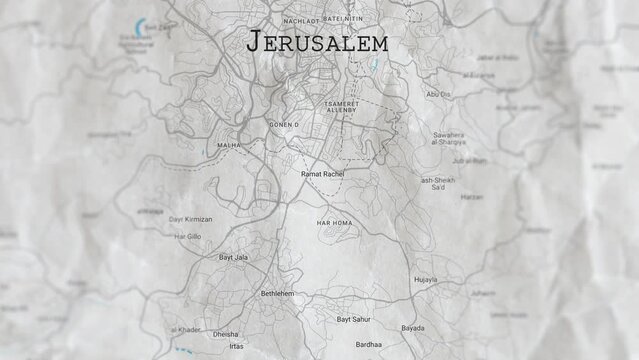 Jerusalem, Israel Paper Travel Map, Slider Shot